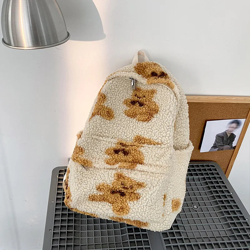 Women's Retro Shoulder Bag Girl Cartoon Bear Plush Backpack