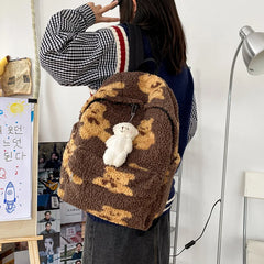 Women's Retro Shoulder Bag Girl Cartoon Bear Plush Backpack