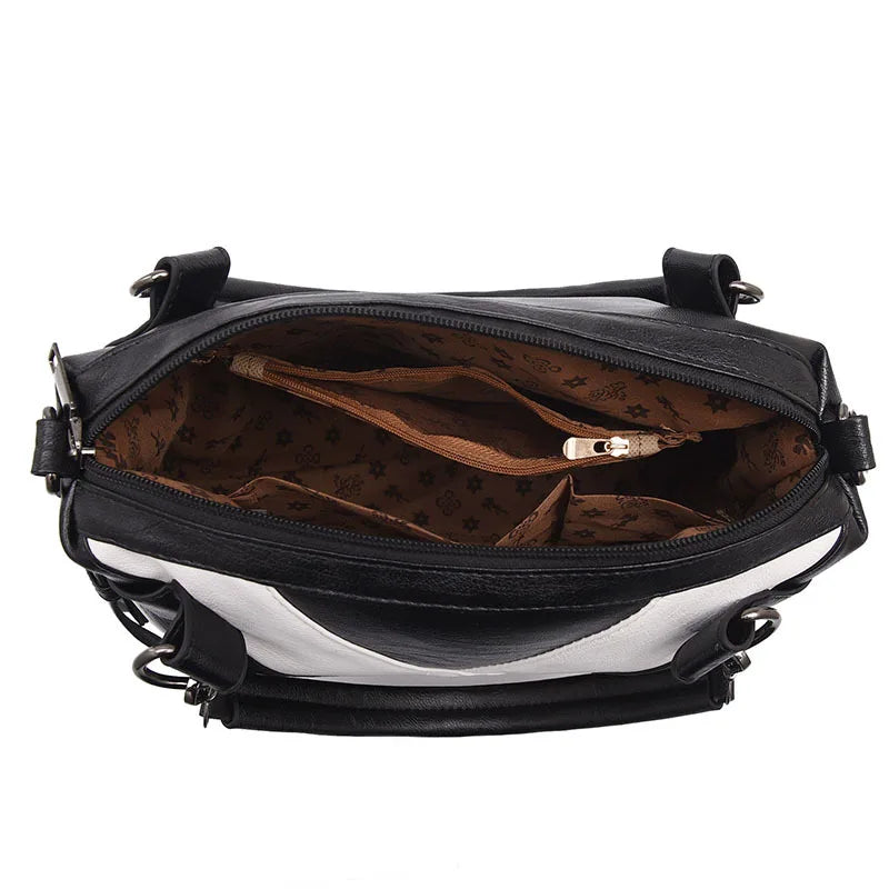 Women's Retro Striped One Shoulder Messenger Bag Large Capacity Handbag