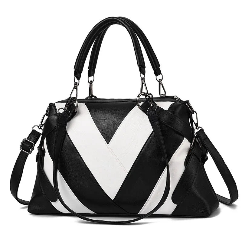 Women's Retro Striped One Shoulder Messenger Bag Large Capacity Handbag