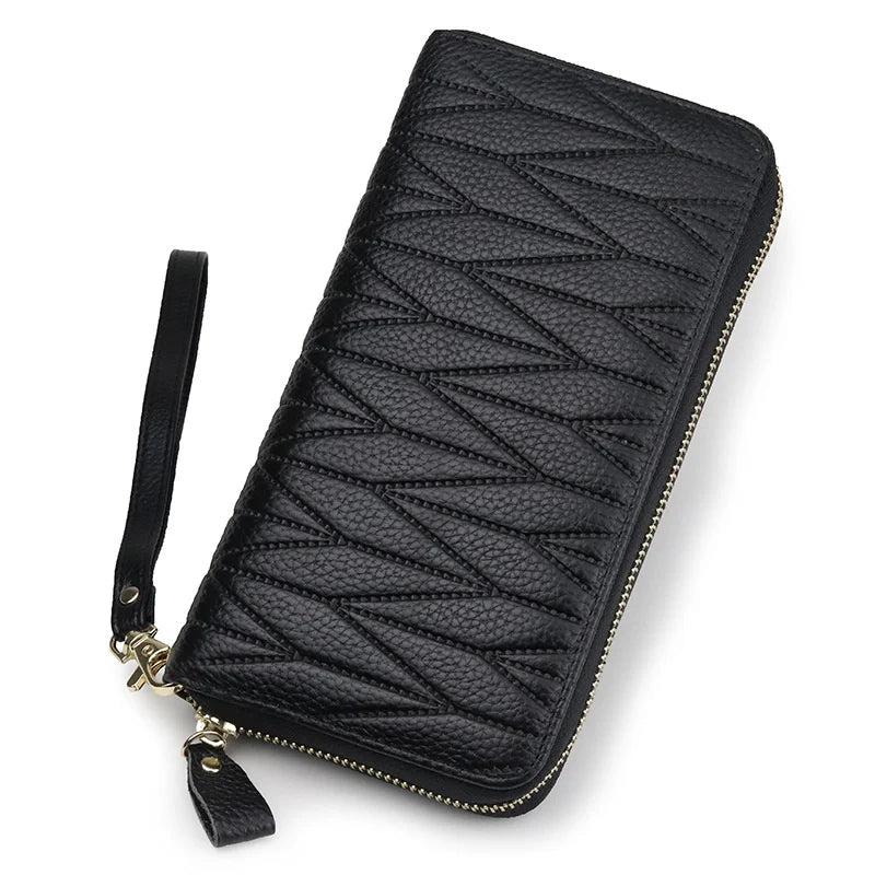 RFID Women's Handbag Long Organ Wallet Solid Large Capacity Leather Zipper Bag