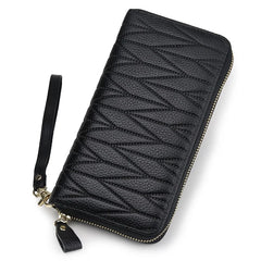 RFID Women's Handbag Long Organ Wallet Solid Large Capacity Leather Zipper Bag