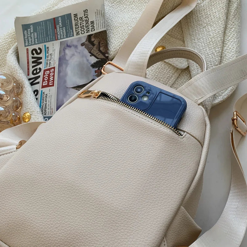 Women's Leather Small Backpack Soft Leather Women's Shopping Travel Small PU Bac