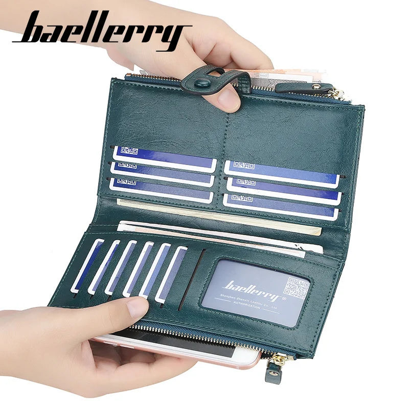 Women's Long Purse Card Zipper Wallet Oil Wax Leather Large Capacity Handbag