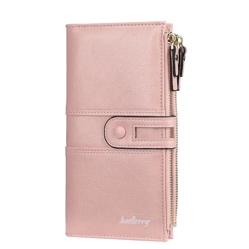 Women's Long Purse Oil Wax Leather Large Capacity Handbag