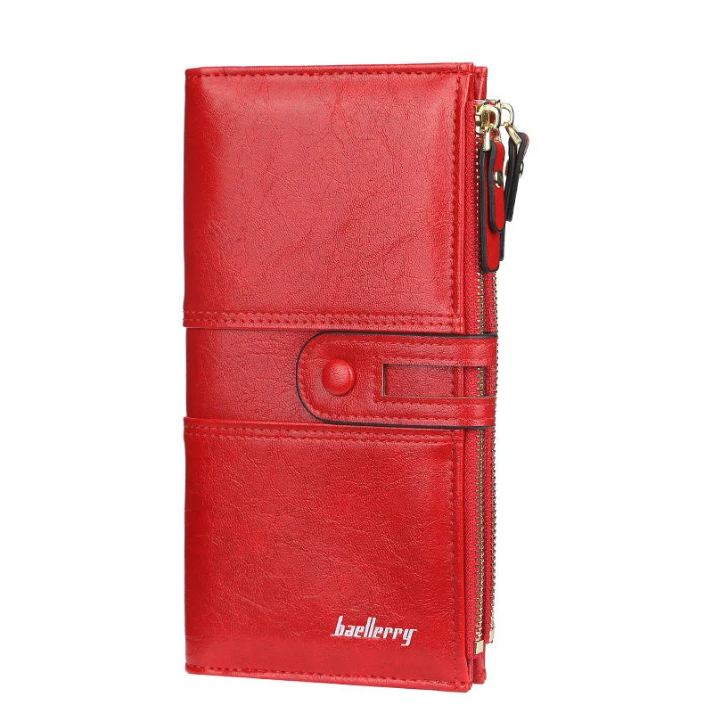 Women's Long Purse Oil Wax Leather Large Capacity Handbag