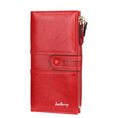 Women's Long Purse Oil Wax Leather Large Capacity Handbag