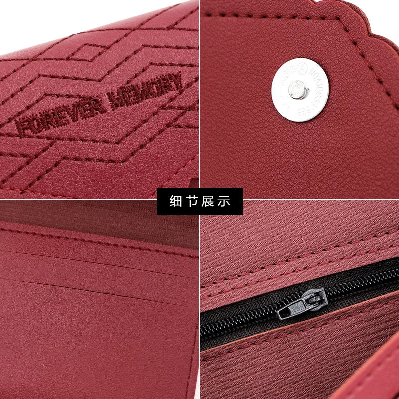 Women's Lace Double Cap Embroidery Long Wallet