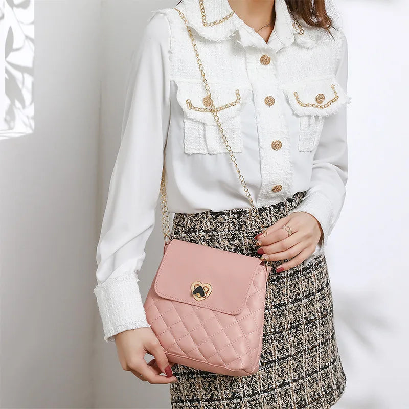 Women's One Shoulder Chain Bag Rhombic Pattern Crossbody Small Square Bag