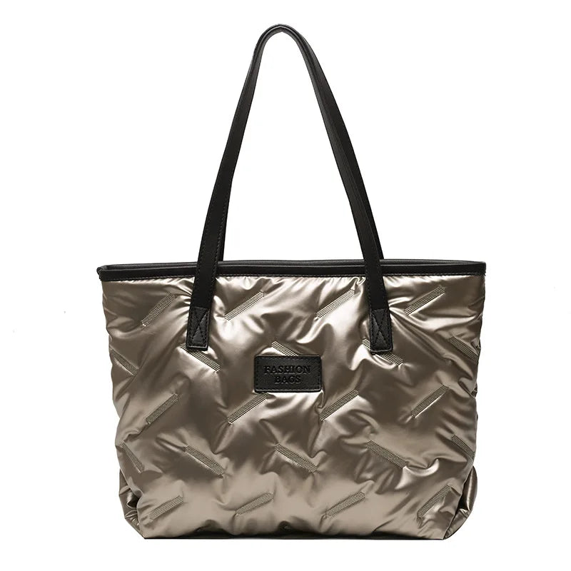 Women's Portable Underarm Bag Bright Down Cotton Filled Tote Bag