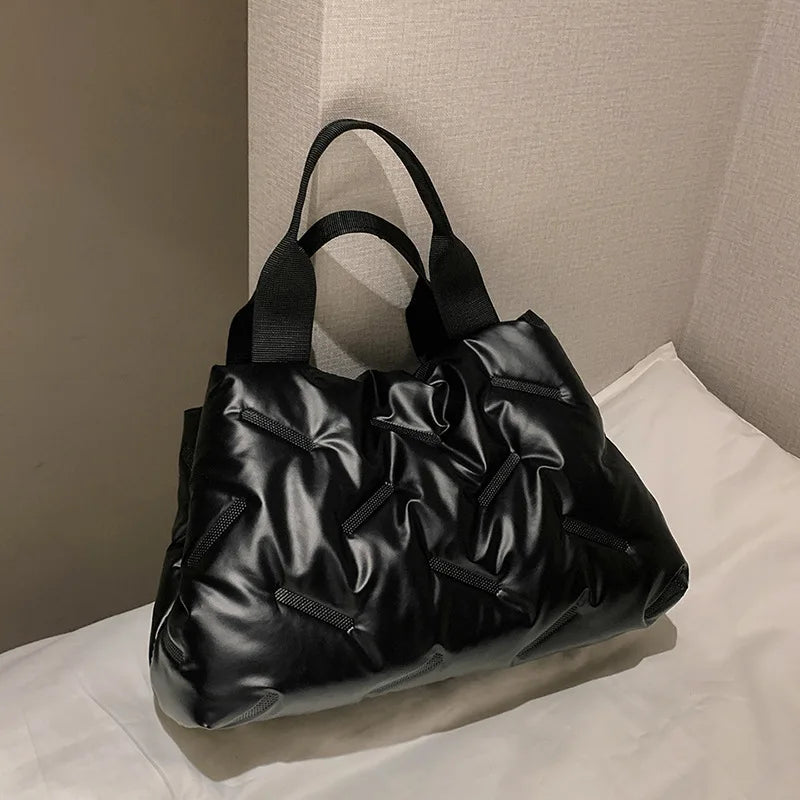 Women's Portable Underarm Bag Bright Down Cotton Filled Tote Bag