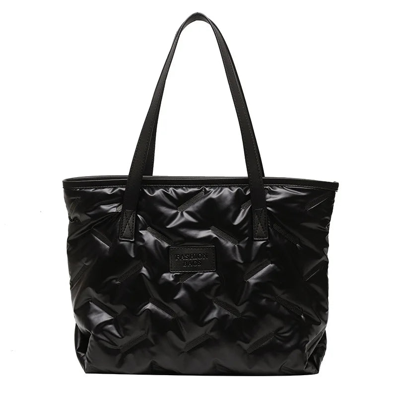 Women's Portable Underarm Bag Bright Down Cotton Filled Tote Bag