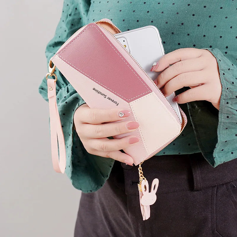 Contrasting Splicing Zipper Tassel Large Capacity Purse Mobile Phone Bag