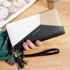 Contrasting Splicing Zipper Tassel Large Capacity Purse Mobile Phone Bag