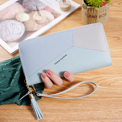 Contrasting Splicing Zipper Tassel Large Capacity Purse Mobile Phone Bag