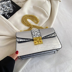 Crocodile Crossbody Small Square Women Bag, Chains Messenger Bag
