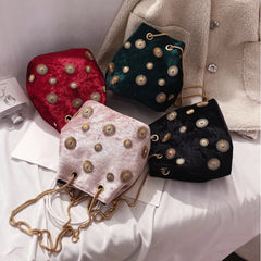 Velvet Shoulder Bag with Chain Strap