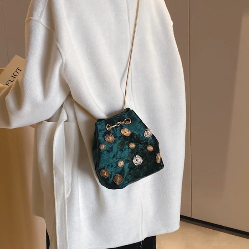 Velvet Shoulder Bag with Chain Strap