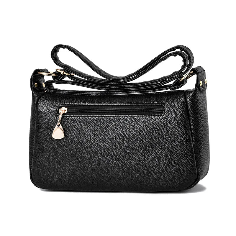 Women's Embroidery Thread Shoulder Messenger Bag Soft Leather Multi-layer Bag