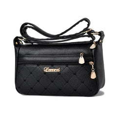 Women's Embroidery Thread Shoulder Messenger Bag Soft Leather Multi-layer Bag