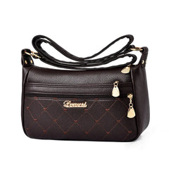 Women's Embroidery Thread Shoulder Messenger Bag Soft Leather Multi-layer Bag