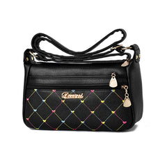 Women's Embroidery Thread Shoulder Messenger Bag Soft Leather Multi-layer Bag