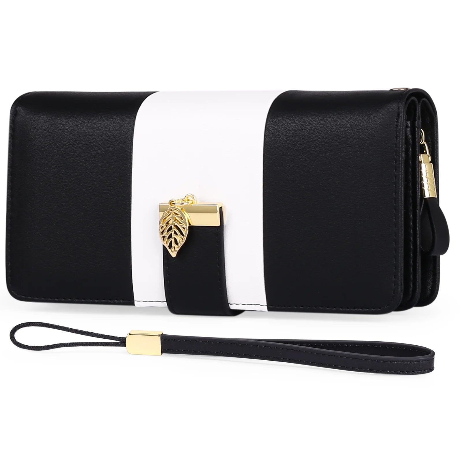 Long Zipper Wallet Contrast PU Leather Large Capacity Handbag