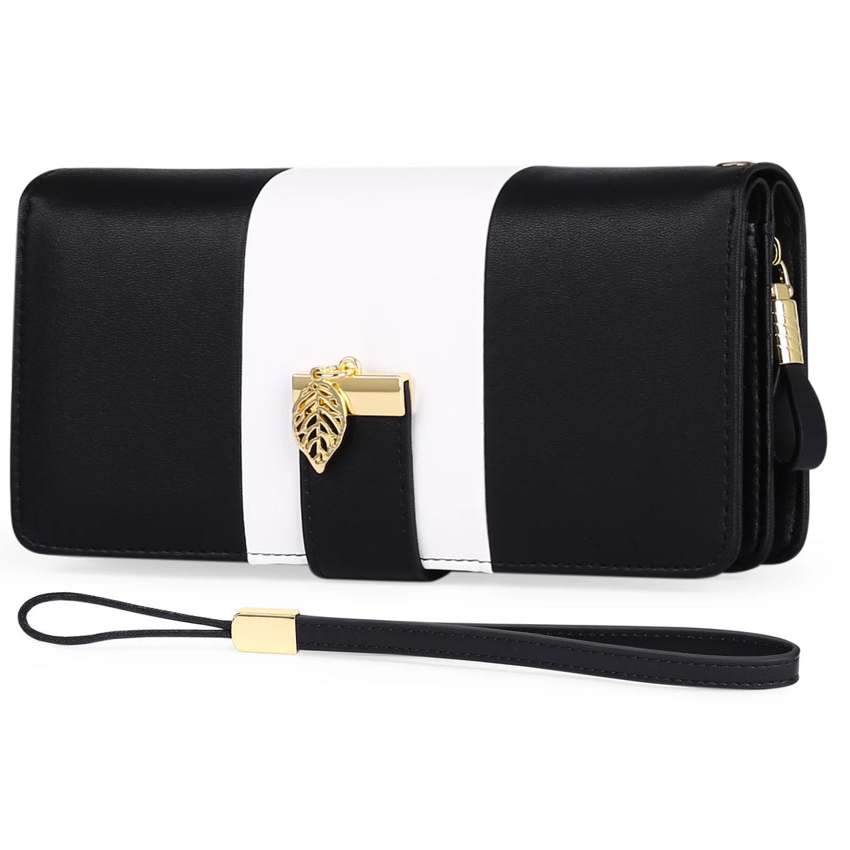 Long Zipper Wallet Contrast PU Leather Large Capacity Handbag