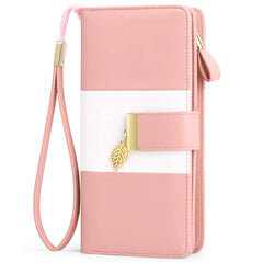 Long Zipper Wallet Contrast PU Leather Large Capacity Handbag