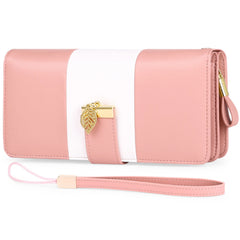 Long Zipper Wallet Contrast PU Leather Large Capacity Handbag