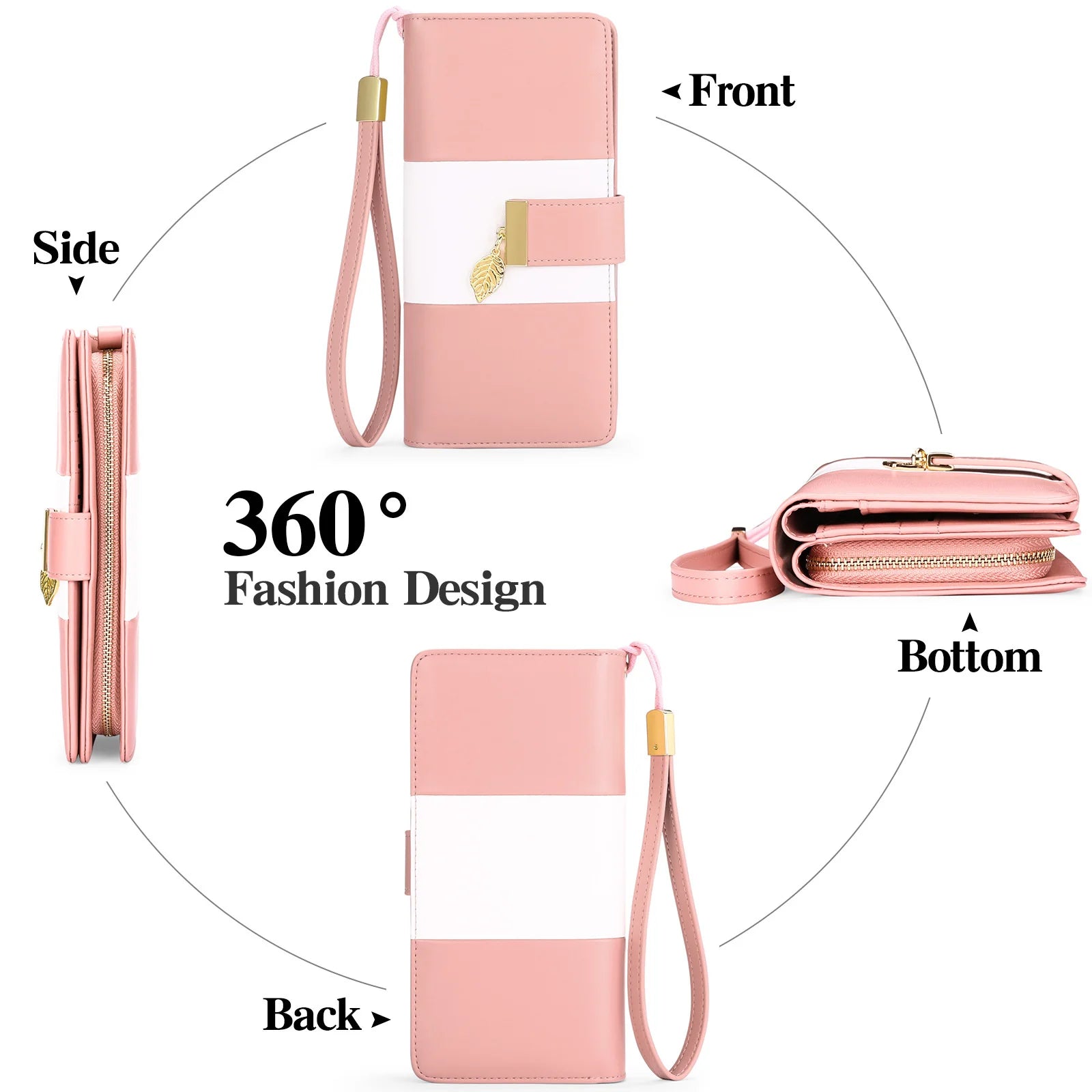 Long Zipper Wallet Contrast PU Leather Large Capacity Handbag