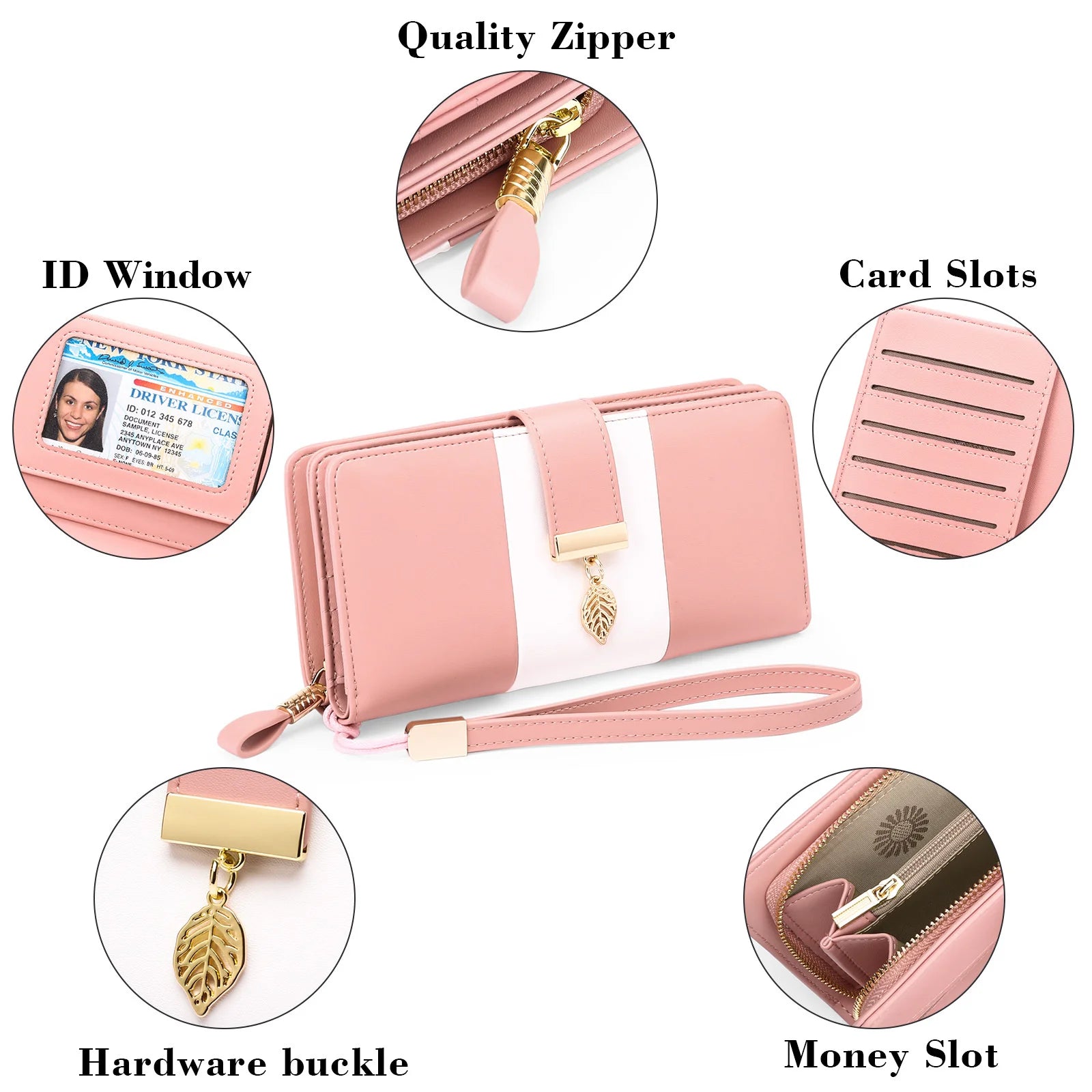 Long Zipper Wallet Contrast PU Leather Large Capacity Handbag