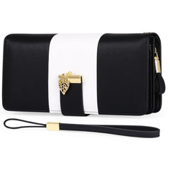 Long Zipper Wallet Contrast PU Leather Large Capacity Handbag