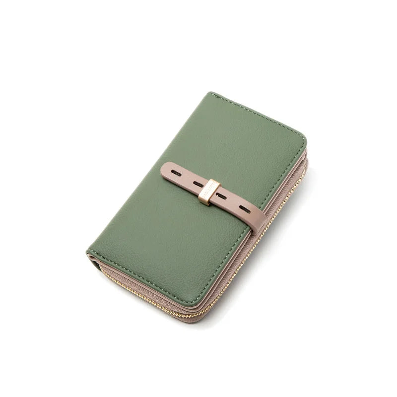 Women's Zip Long Wallet Buckle Bag Zero Wallet PU Frosted Vertical