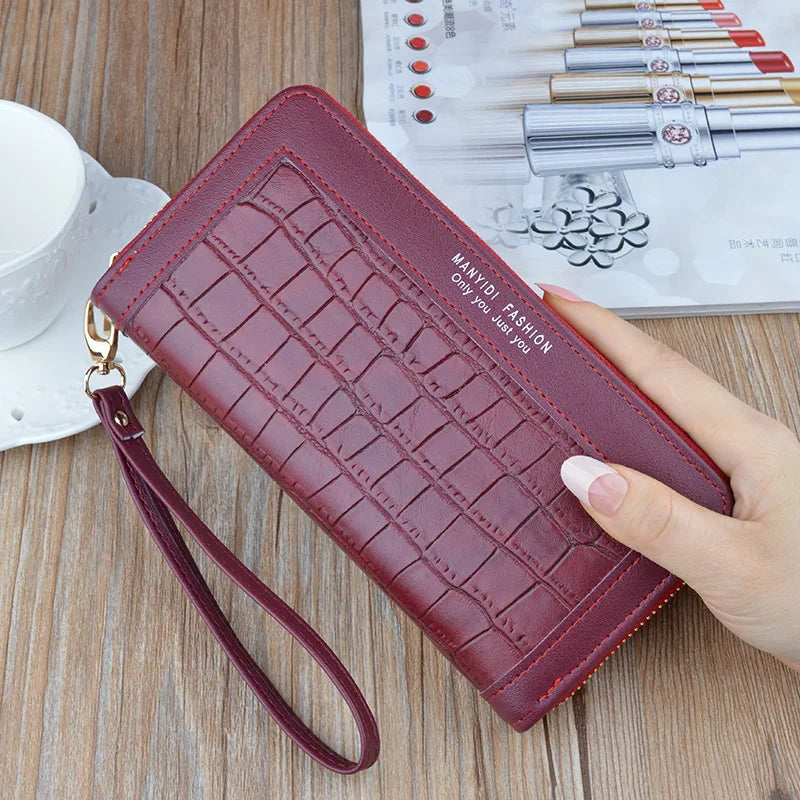 Red Crocodile Long Zipper Wallet Clutch Bag