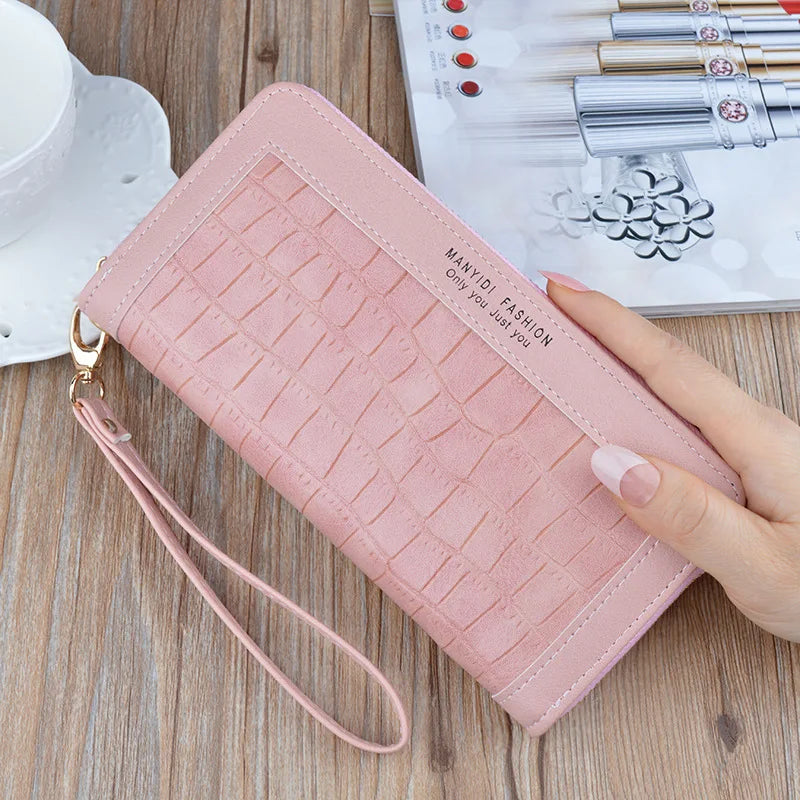 Red Crocodile Long Zipper Wallet Clutch Bag
