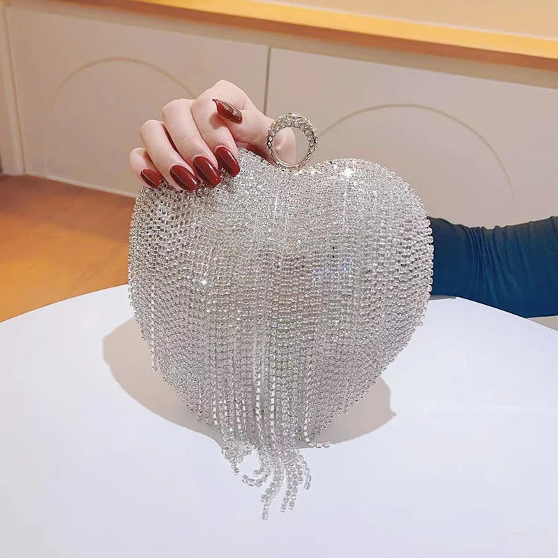 Crystal Evening Clutch Purse With Tassel Point Glitter