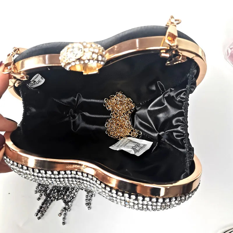 Crystal Evening Clutch Purse With Tassel Point Glitter
