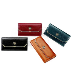 Cow Leather Zipper Clutch Wallet for Women