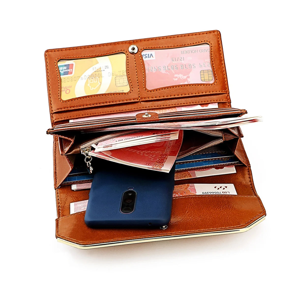 Cow Leather Zipper Clutch Wallet for Women