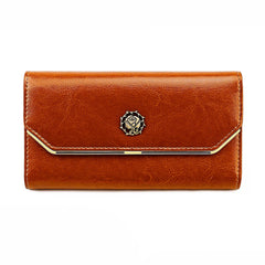 Cow Leather Zipper Clutch Wallet for Women