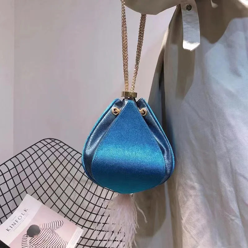 Velvet Cloth Stitching Luscion Lantern Flower Draw Rope Bucket Bag