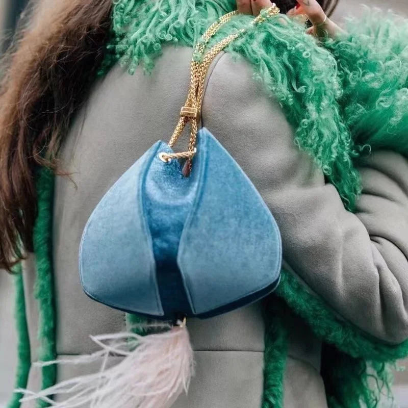 Velvet Cloth Stitching Luscion Lantern Flower Draw Rope Bucket Bag