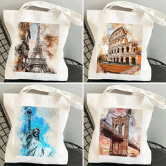 Watercolor Women Girl Canvas Shoulder Handbag Tote Eco Shopper Shopping Bags