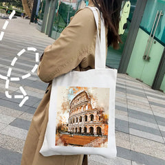 Watercolor Women Girl Canvas Shoulder Handbag Tote Eco Shopper Shopping Bags