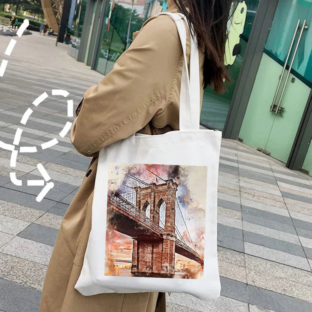 Watercolor Women Girl Canvas Shoulder Handbag Tote Eco Shopper Shopping Bags