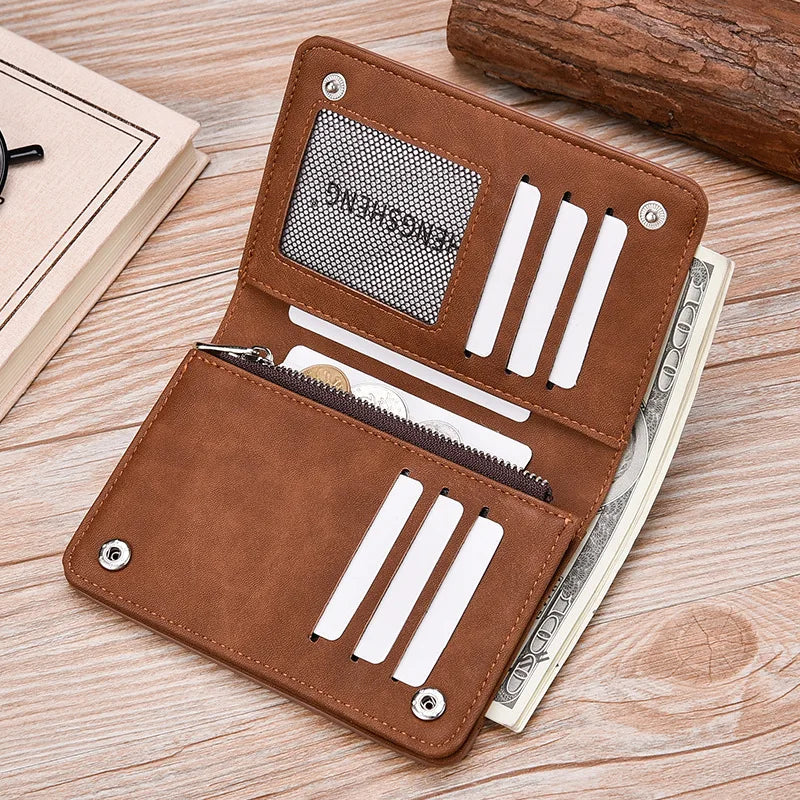 Retro Leather Men's Wallet Short Multi-Card Change Purse Buckle Wallet