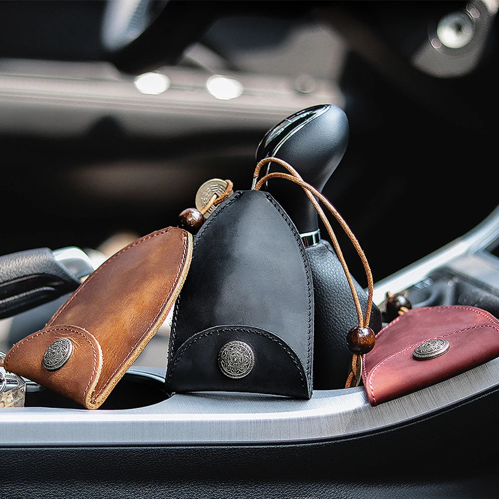 Vintage Leather Car Key Holder Housekeeper Hook Ring Organizer