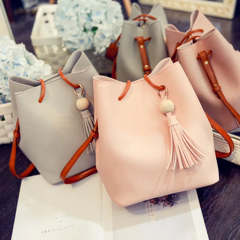 Tassel Bucket Bag Autumn Style One Shoulder Messenger Bag