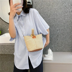 Straw Woven Bucket Bag Beach Handbag for Women Purse